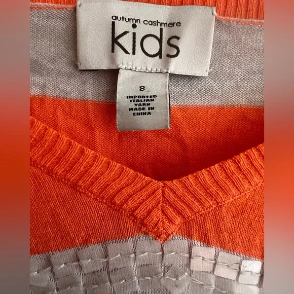 Autumn Cashmere Orange Silver Sequins V-Neck Sweater Kids Size 8 T / 7T - Picture 2 of 9